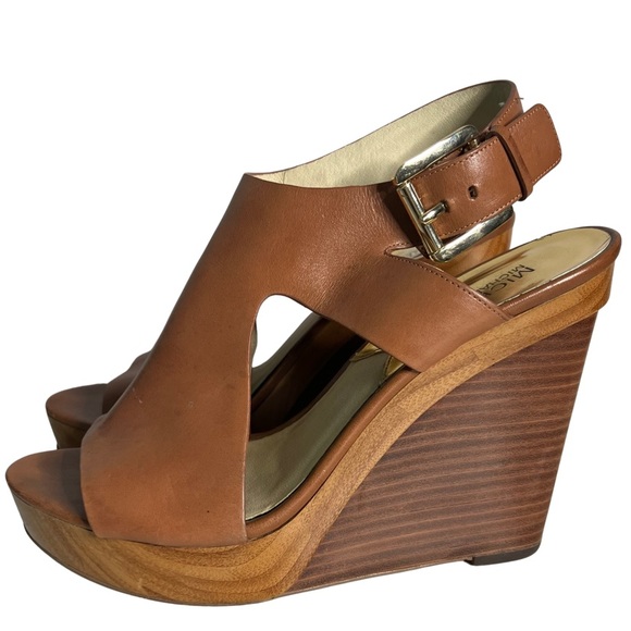 Michael Kors Josephine Tan Leather Wedge Open Toe Sandals Shoes Size 9M - Picture 12 of 12